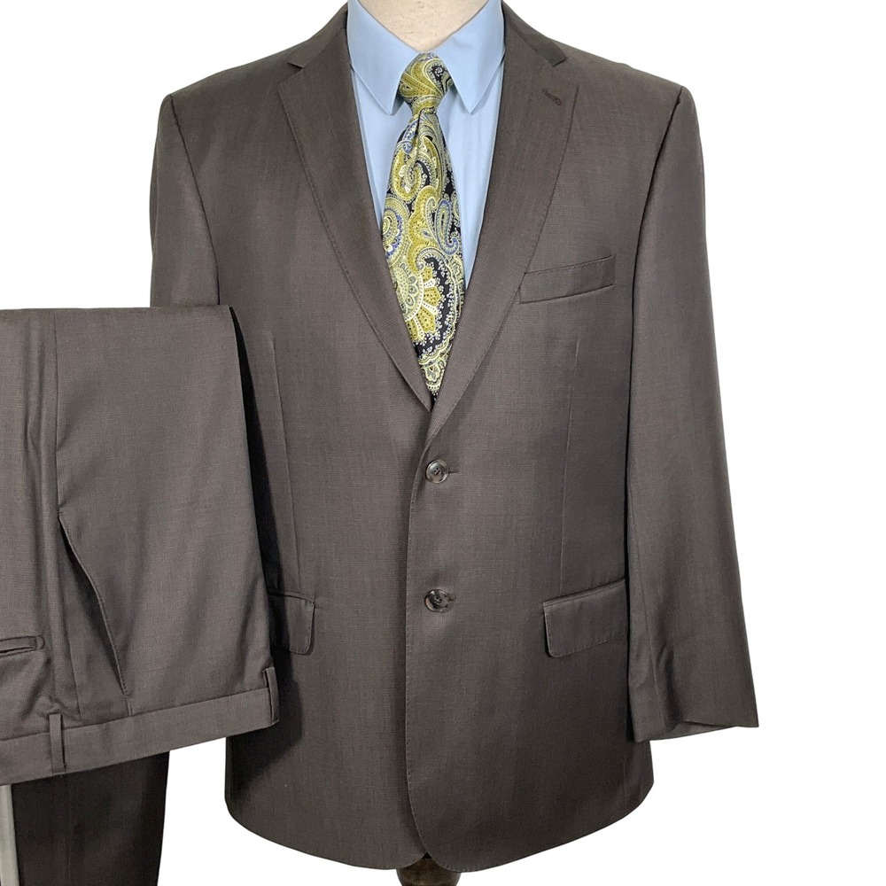 Joseph A Bank Suit Men 43R 36W29L Brown Metropolitan Slim Fit 2 Button Wool‎